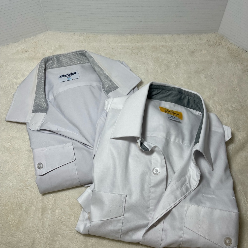 Pilot Uniform Shirt Bundle Mens XL White Short Sleeve Epaulet Aviation